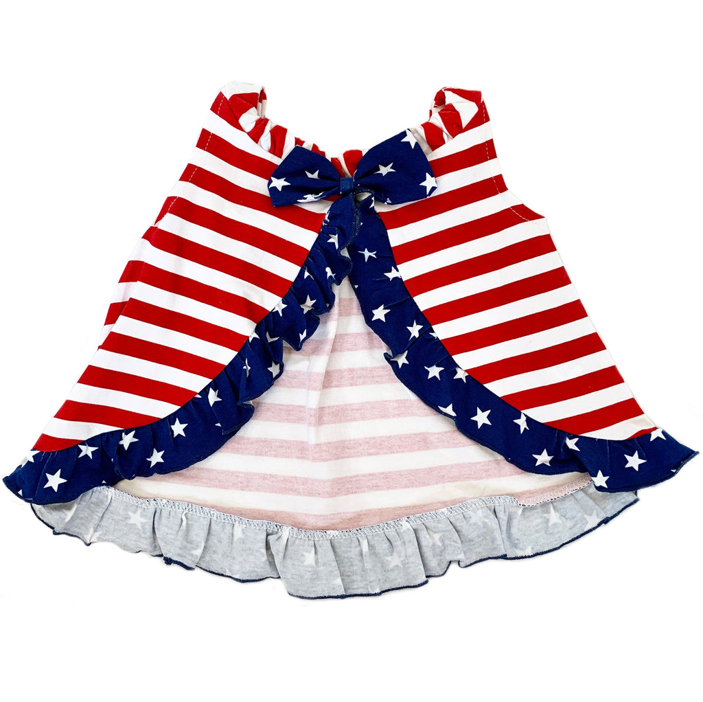 AnnLoren Baby Girls 4th of July Swing Tank Top with Ruffle Trim and Bow Sizes 3M-6 Yrs