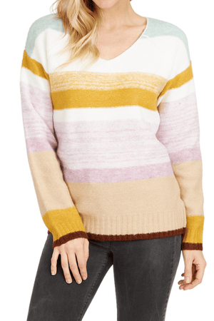 Baciano Women's Sweater Stripe Print Sweater in White | Womens | Baciano