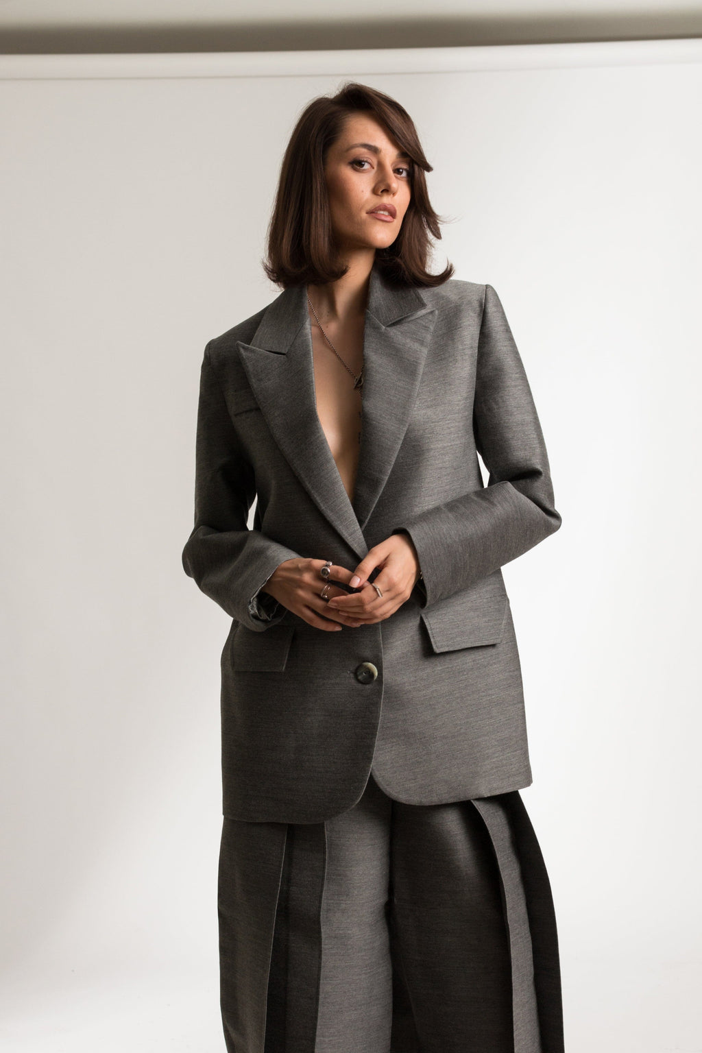 Bastet Noir Blazers The Rosalie Wool Blend Blazer in Dark Grey