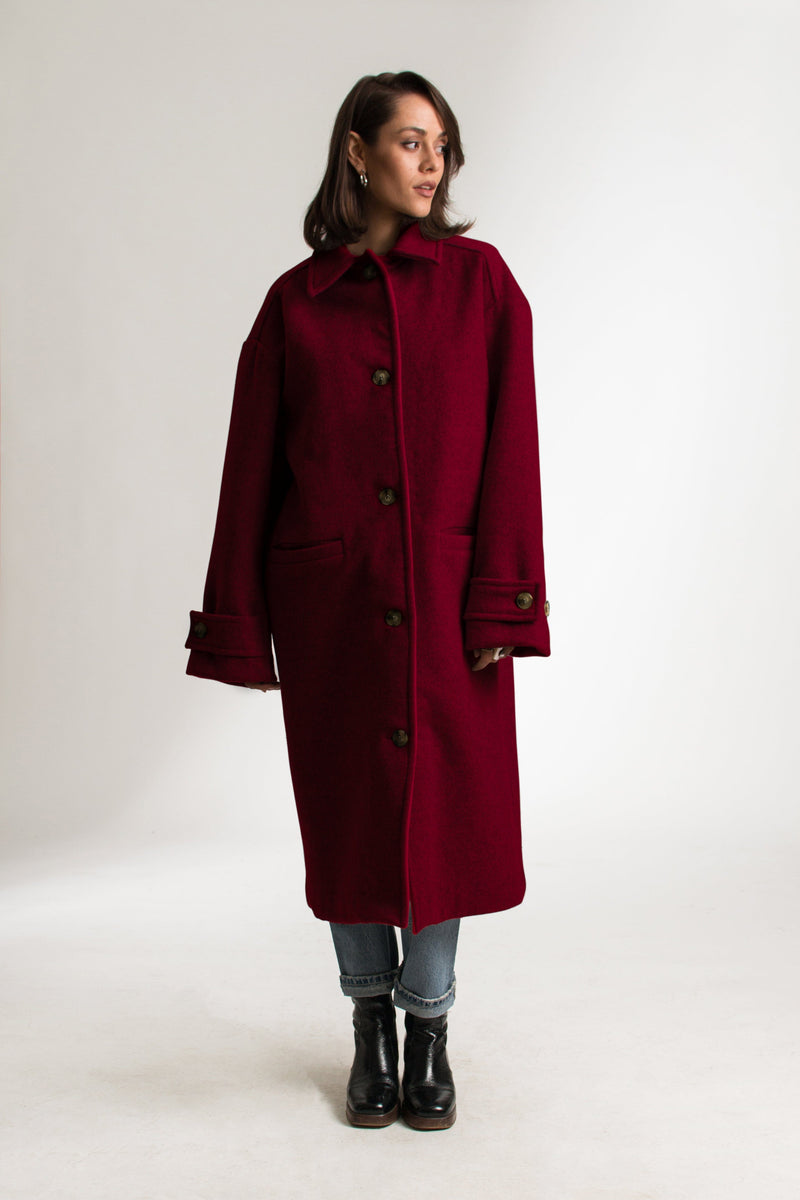 Bastet Noir Coats & Jackets CUSTOM / Oxblood Red The Cathrine Woolen Car Coat in Grey or Oxblood Red