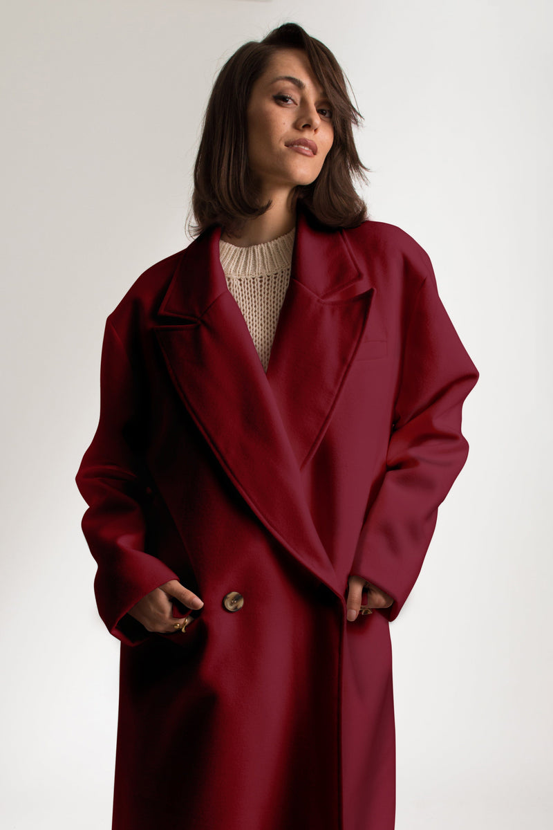 Bastet Noir Coats & Jackets CUSTOM / Oxblood Red The Jenny Double Breasted Virgin Wool Blend Coat in White or Oxblood Red