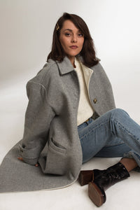 Bastet Noir Coats & Jackets The Cathrine Woolen Car Coat in Grey or Oxblood Red