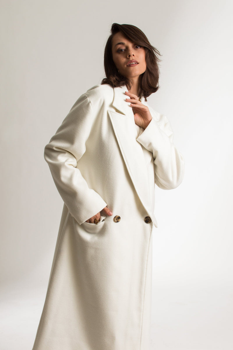 Bastet Noir Coats & Jackets The Jenny Double Breasted Virgin Wool Blend Coat in White or Oxblood Red