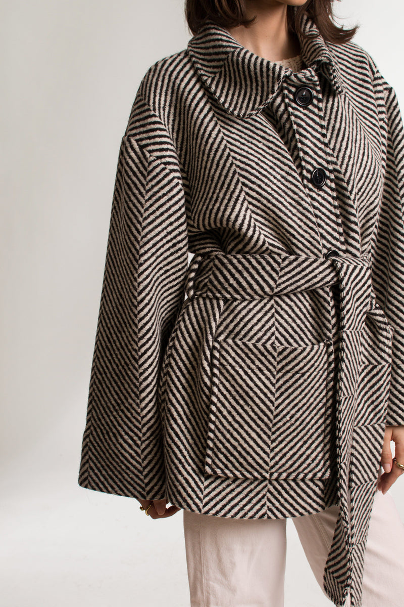 Bastet Noir Coats & Jackets The Olivia Wool Coat in Black Herringbone