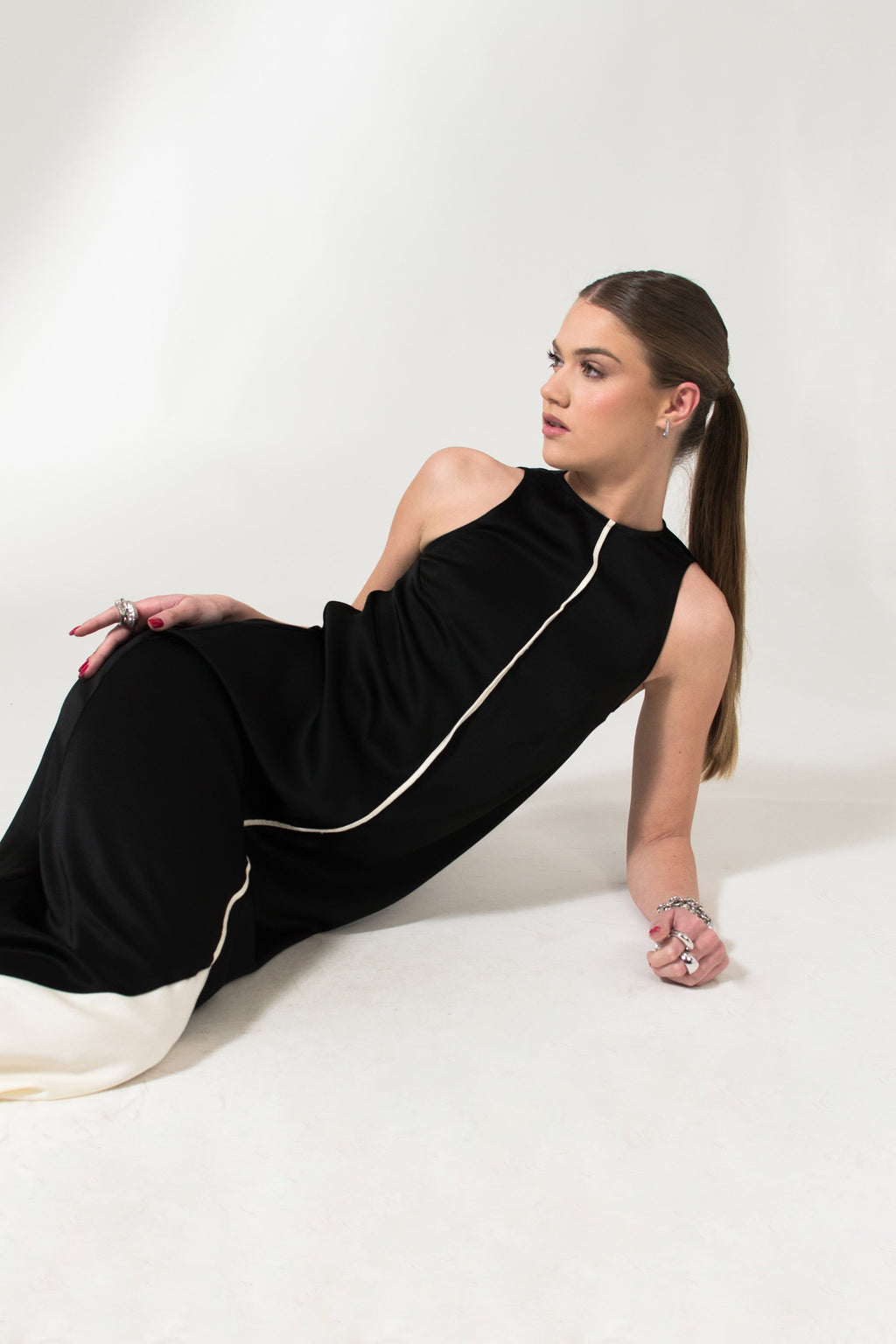 Bastet Noir Dresses EU36/US4 / Black and White The Lilly Sleeveless A-Line Maxi Cocktail Dress in Satin Crepe