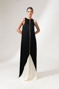 Bastet Noir Dresses The Lilly Sleeveless A-Line Maxi Cocktail Dress in Satin Crepe