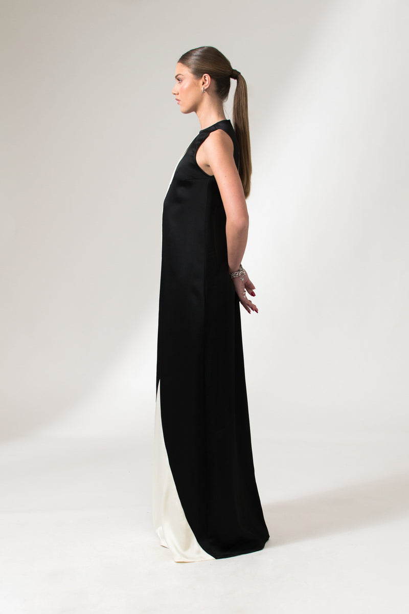 Bastet Noir Dresses The Lilly Sleeveless A-Line Maxi Cocktail Dress in Satin Crepe