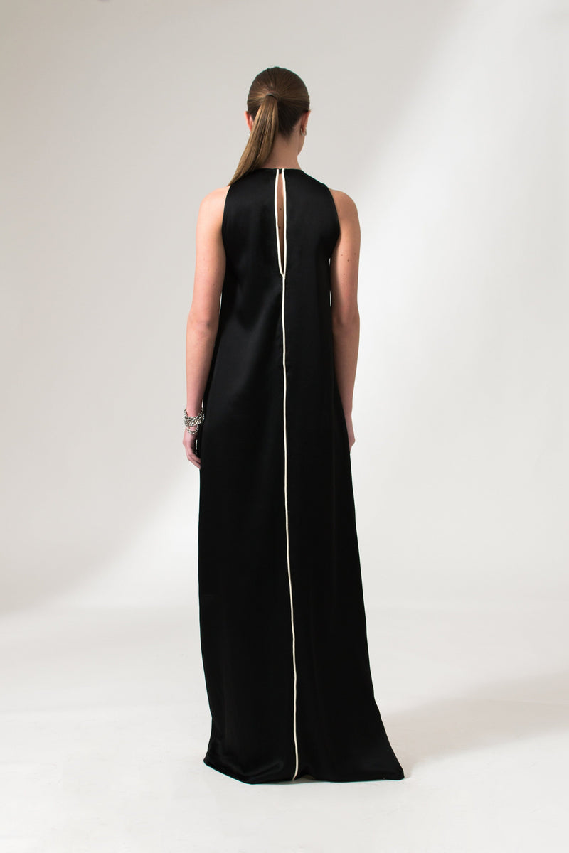 Bastet Noir Dresses The Lilly Sleeveless A-Line Maxi Cocktail Dress in Satin Crepe