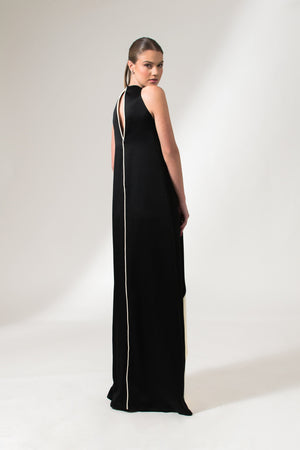 Bastet Noir Dresses The Lilly Sleeveless A-Line Maxi Cocktail Dress in Satin Crepe