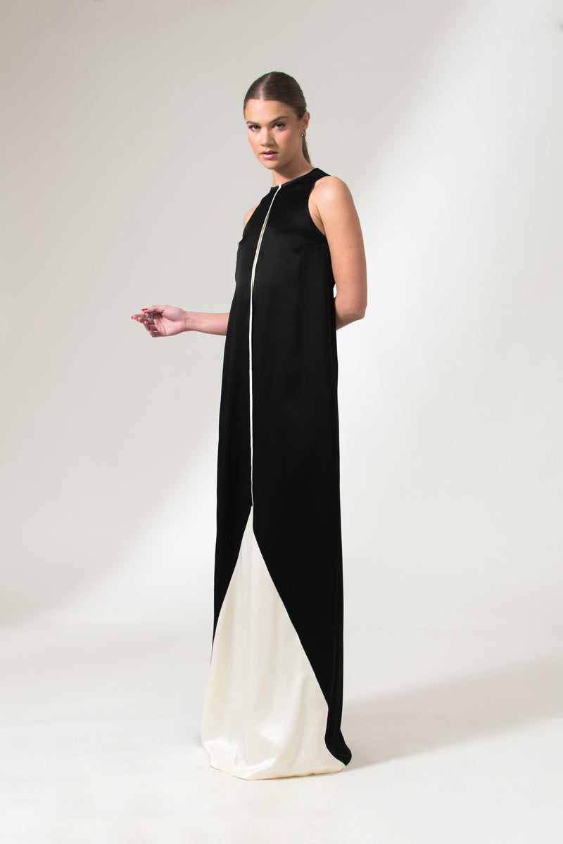 Bastet Noir Dresses The Lilly Sleeveless A-Line Maxi Cocktail Dress in Satin Crepe