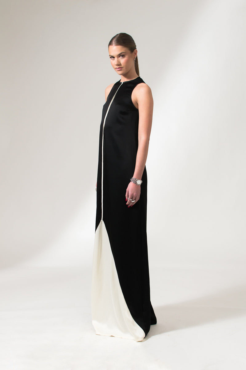 Bastet Noir Dresses The Lilly Sleeveless A-Line Maxi Cocktail Dress in Satin Crepe