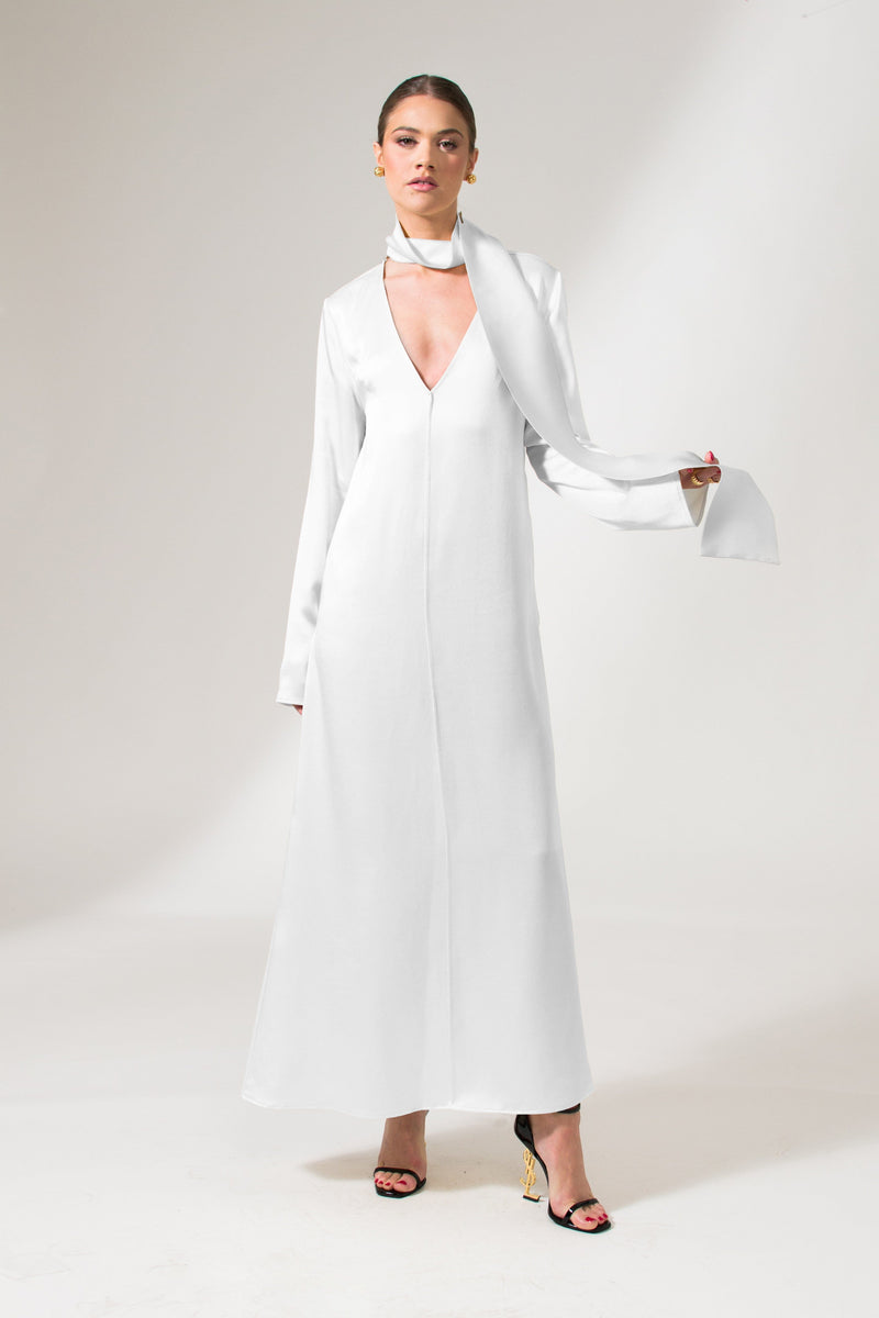 Bastet Noir Maxi Dresses EU36/US4 / White The Kelly Maxi Evening Dress in Cream White, White, Dark Blue, or Black Satin Crepe Silk