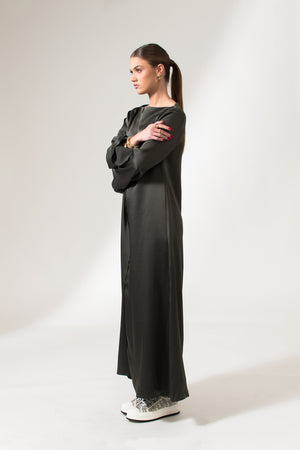 Bastet Noir Maxi Dresses The Alicia Satin Crepe Silk Maxi Evening Dress In Dark Grey, Black, or Cream White