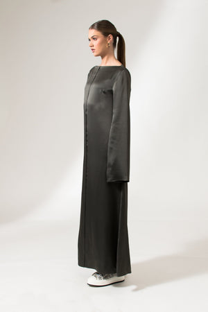 Bastet Noir Maxi Dresses The Alicia Satin Crepe Silk Maxi Evening Dress In Dark Grey, Black, or Cream White