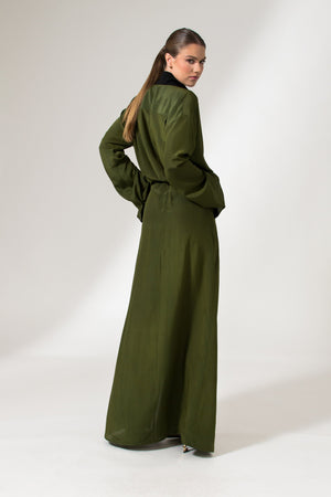 Bastet Noir Maxi Dresses The Angela Long Sleeve Crepe De Chine Maxi Dress in Olive