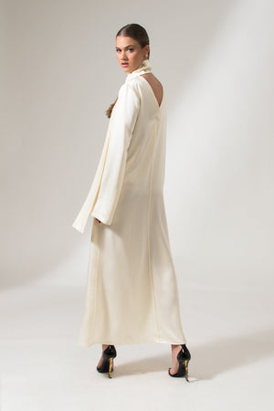 Bastet Noir Maxi Dresses The Kelly Maxi Evening Dress in Cream White, White, Dark Blue, or Black Satin Crepe Silk