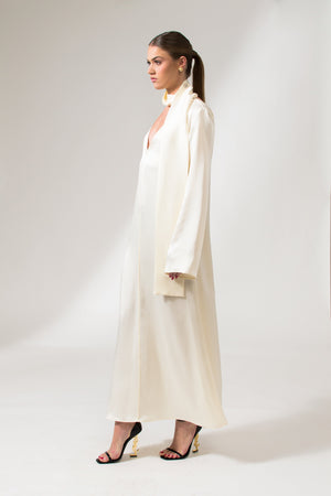 Bastet Noir Maxi Dresses The Kelly Maxi Evening Dress in Cream White, White, Dark Blue, or Black Satin Crepe Silk