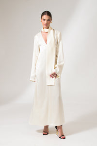 Bastet Noir Maxi Dresses The Kelly Maxi Evening Dress in Cream White, White, Dark Blue, or Black Satin Crepe Silk