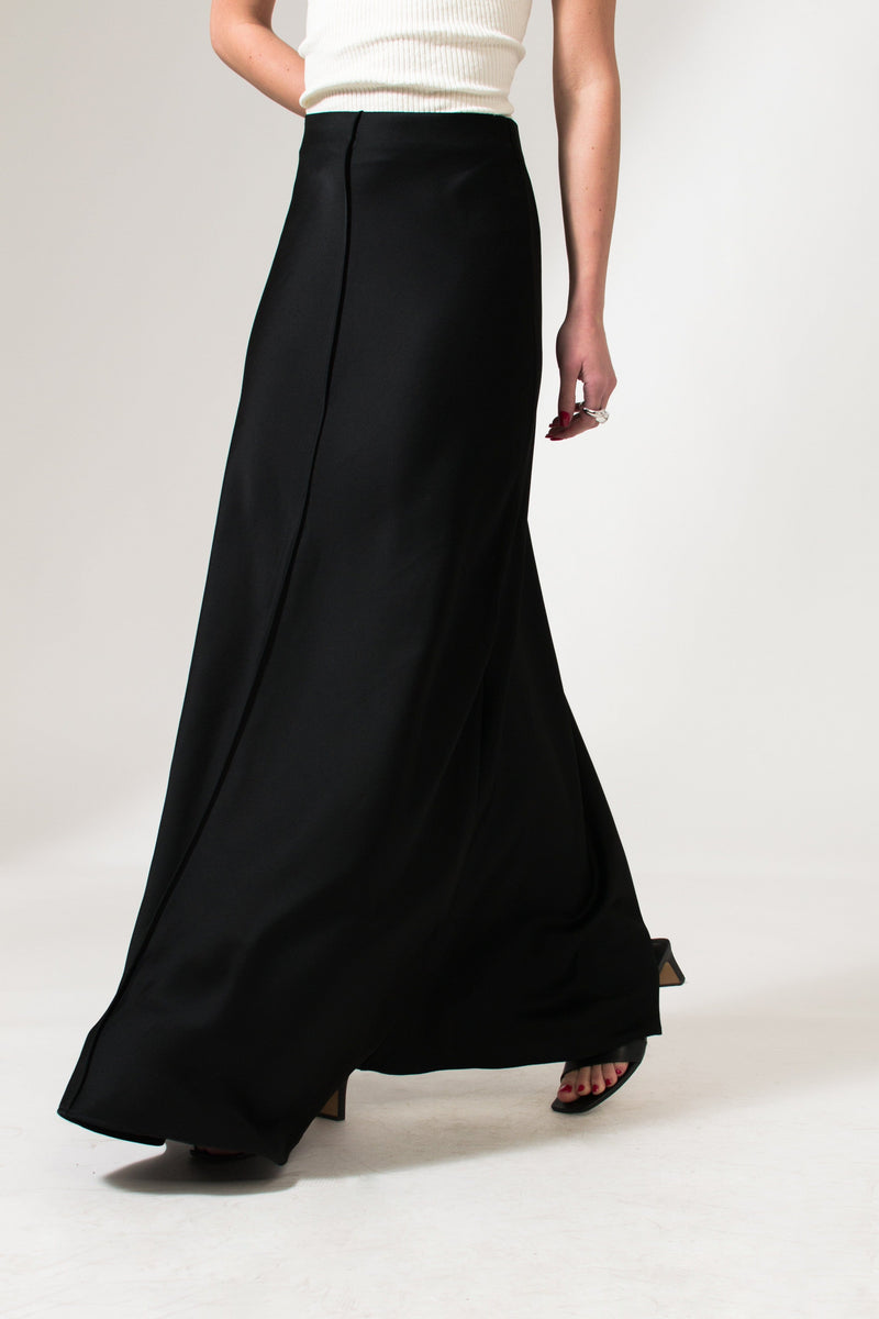 Bastet Noir Skirts CUSTOM / Black The Virginia Black Maxi Pencil Skirt In Satin Crepe Silk