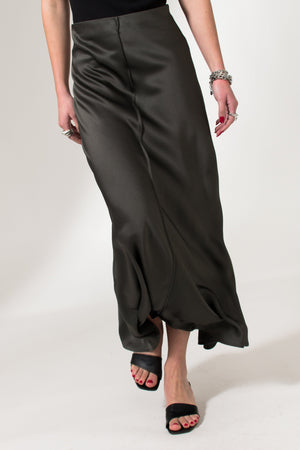 Bastet Noir Skirts CUSTOM / Dark Grey The Alicia Black Maxi Satin Crepe Silk Pencil Skirt