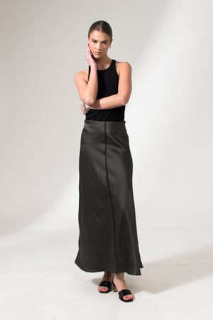 Bastet Noir Skirts The Alicia Black Maxi Satin Crepe Silk Pencil Skirt