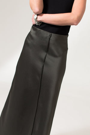 Bastet Noir Skirts The Alicia Black Maxi Satin Crepe Silk Pencil Skirt