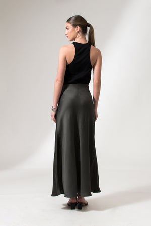 Bastet Noir Skirts The Alicia Black Maxi Satin Crepe Silk Pencil Skirt