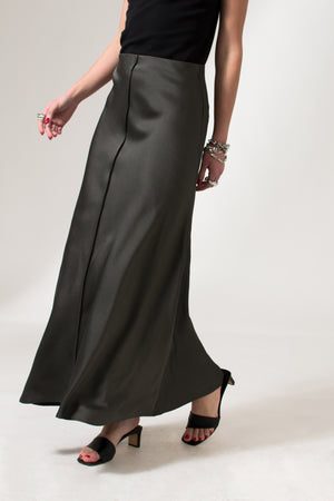 Bastet Noir Skirts The Alicia Black Maxi Satin Crepe Silk Pencil Skirt