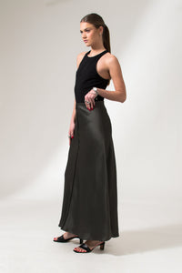 Bastet Noir Skirts The Alicia Black Maxi Satin Crepe Silk Pencil Skirt