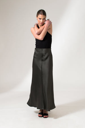 Bastet Noir Skirts The Alicia Black Maxi Satin Crepe Silk Pencil Skirt