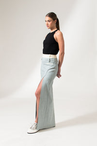 Bastet Noir Skirts The Mae Denim Maxi Skirt in Light Blue or Black