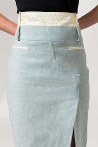 Bastet Noir Skirts The Mae Denim Maxi Skirt in Light Blue or Black