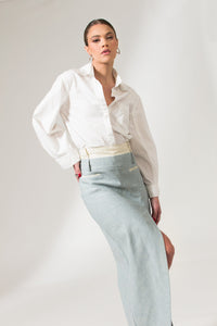 Bastet Noir Skirts The Mae Denim Maxi Skirt in Light Blue or Black