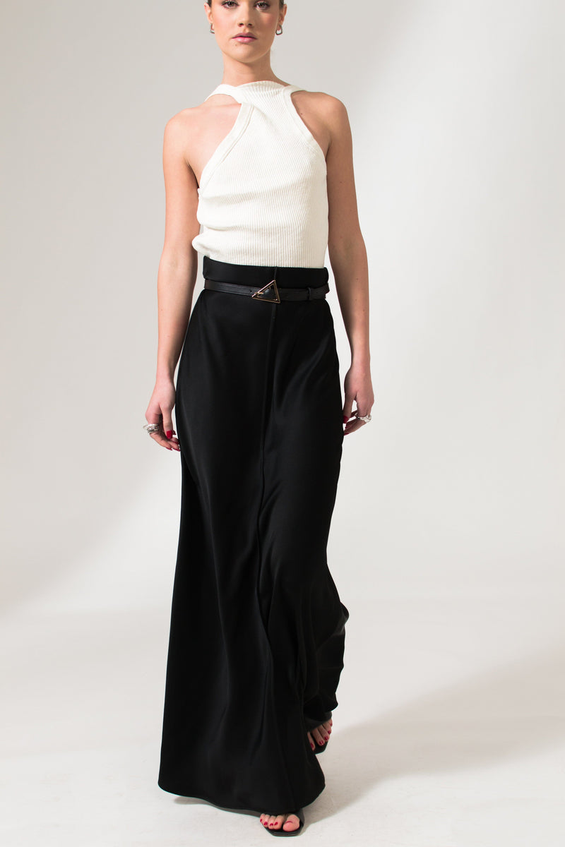 Bastet Noir Skirts The Virginia Black Maxi Pencil Skirt In Satin Crepe Silk