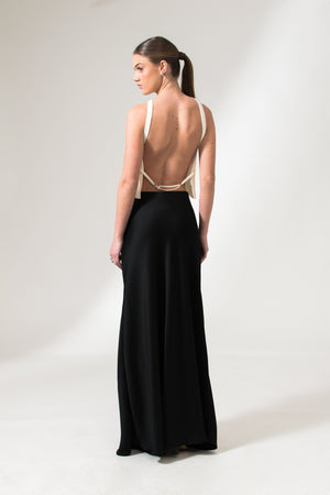 Bastet Noir Skirts The Virginia Black Maxi Pencil Skirt In Satin Crepe Silk