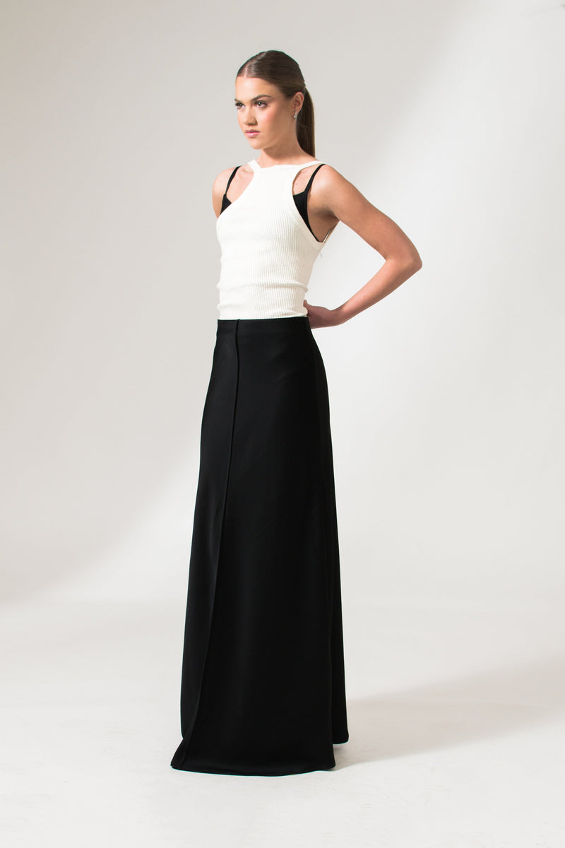 Bastet Noir Skirts The Virginia Black Maxi Pencil Skirt In Satin Crepe Silk