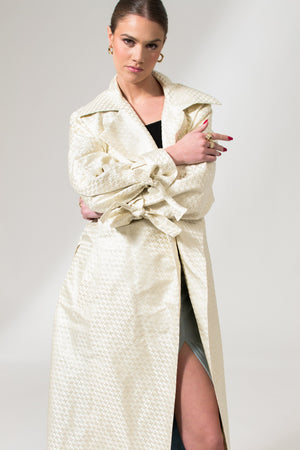 Bastet Noir Trench coat CUSTOM / Cream White The Mae Maxi Silk Trench Coat in Cream White