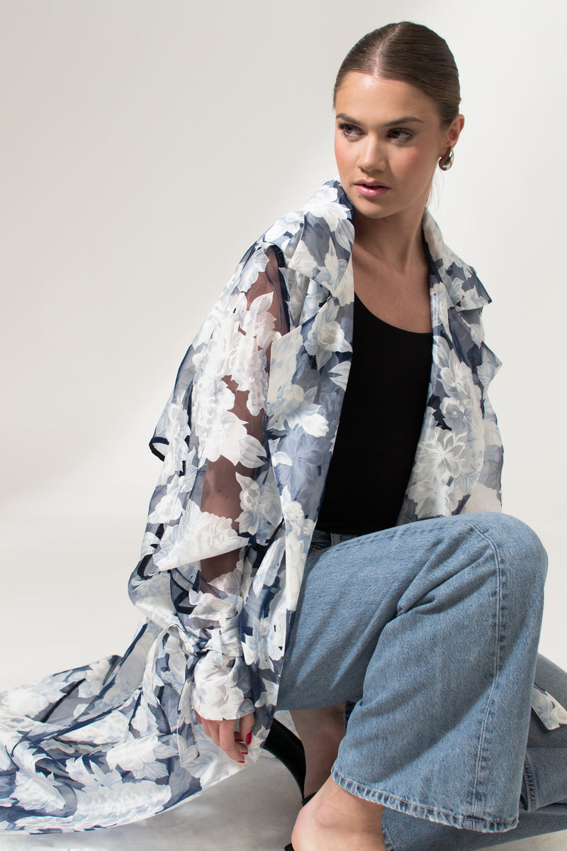 Bastet Noir Trench coat EU36/US4 / Floral Blue The Kathy Floral Blue Organza Maxi Trench Coat