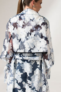 Bastet Noir Trench coat The Kathy Floral Blue Organza Maxi Trench Coat