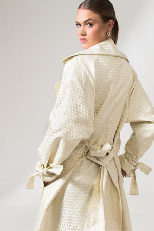 Bastet Noir Trench coat The Mae Maxi Silk Trench Coat in Cream White