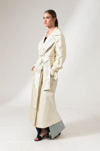 Bastet Noir Trench coat The Mae Maxi Silk Trench Coat in Cream White