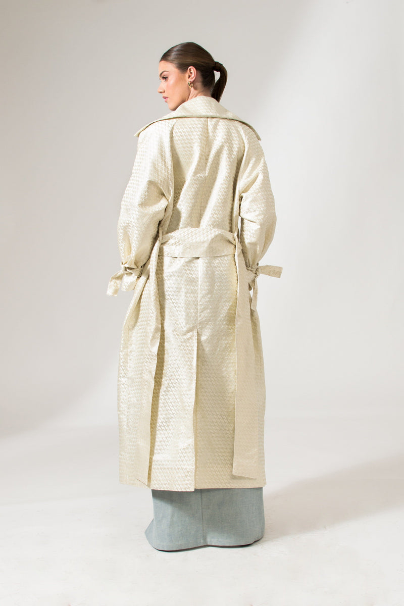 Bastet Noir Trench coat The Mae Maxi Silk Trench Coat in Cream White