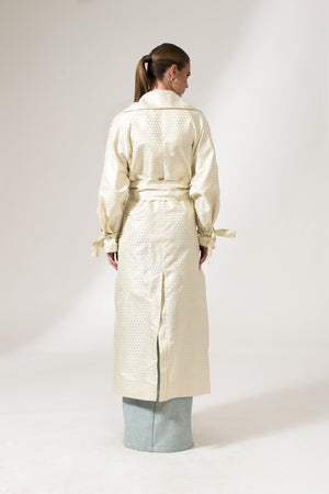 Bastet Noir Trench coat The Mae Maxi Silk Trench Coat in Cream White