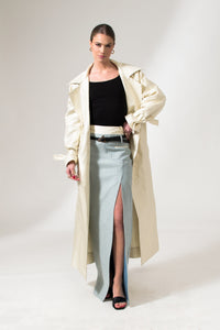 Bastet Noir Trench coat The Mae Maxi Silk Trench Coat in Cream White