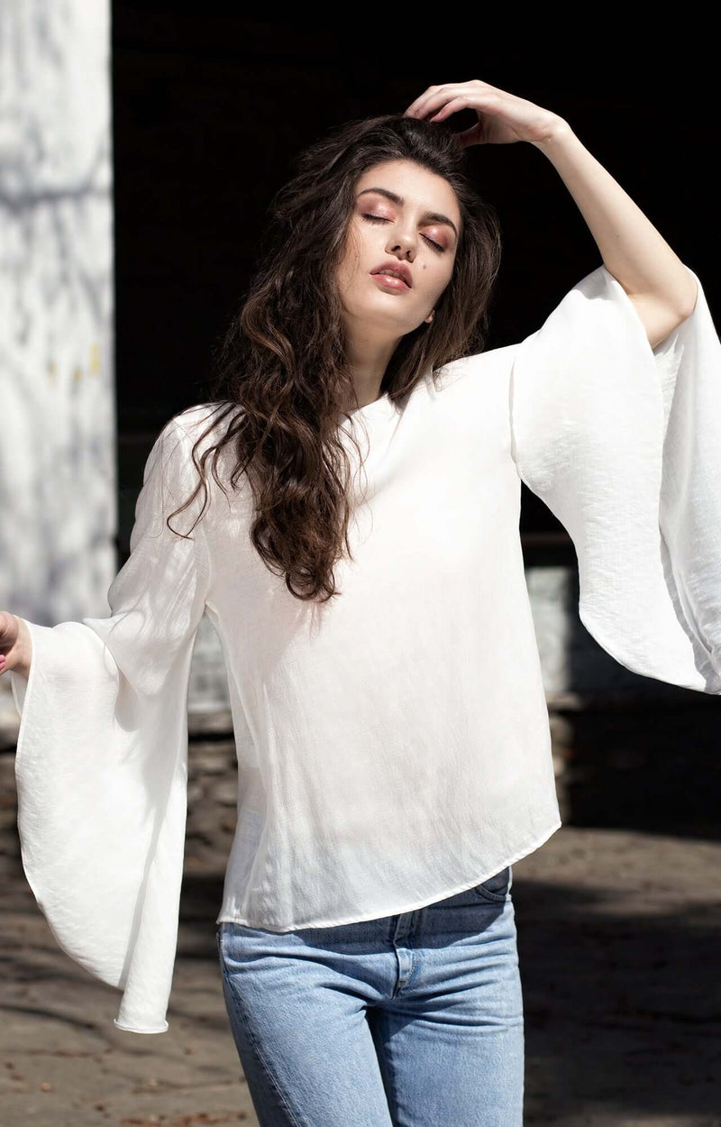 Bastet Noir Women - Apparel - Shirts - Blouses CUSTOM / White Bell Sleeve Linen Shirt in White