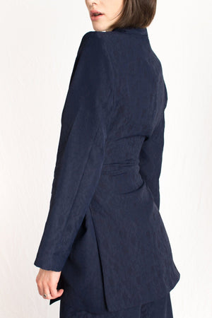 Bastet Noir Women's Blazer The C.J. Walker  Navy Embossed Silk Floral 2 Piece Blazer & Pant Suit Set