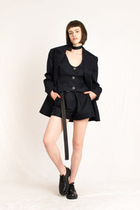 Bastet Noir Women's Blazer The Reese 100% Dark Navy Cotton 3 Piece Blazer, Vest, & Shorts Suit Set