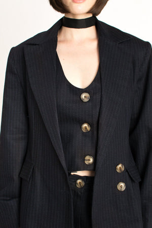 Bastet Noir Women's Blazer The Reese Women's Dark Navy Pinstripe Blazer in 100% Cotton