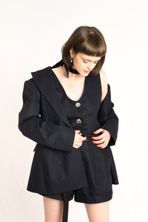 Bastet Noir Women's Blazer The Reese Women's Dark Navy Pinstripe Blazer in 100% Cotton