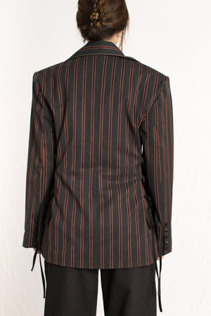 Bastet Noir Women's Blazer The Sara Gray & Burgundy Pinstripe Single-Breasted Women's Blazer